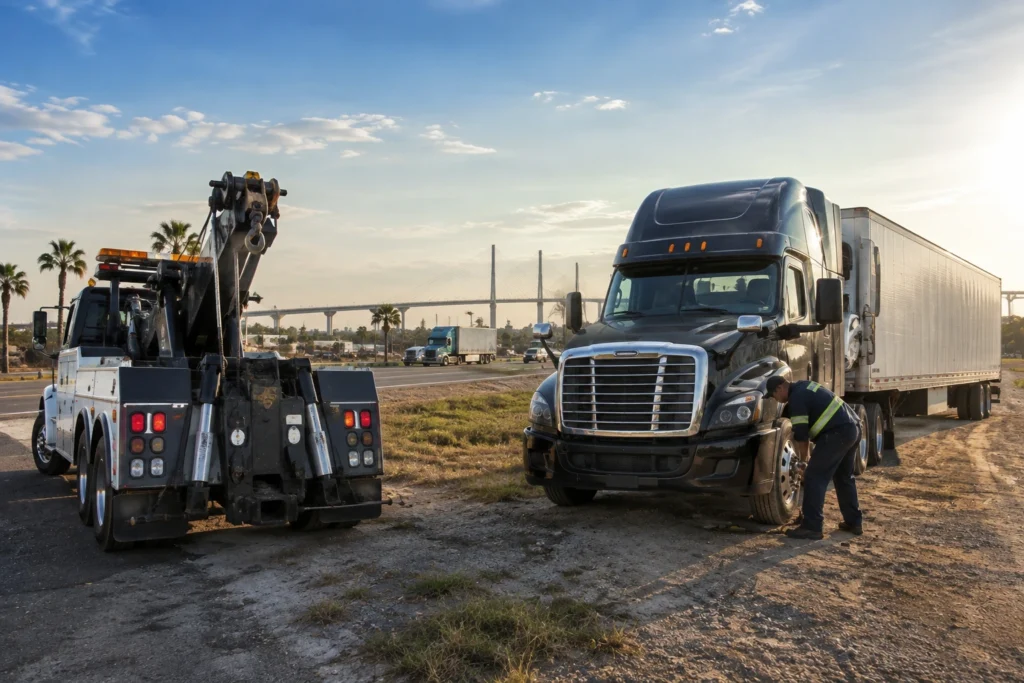 Semi truck roadside assistance service supporting a commercial truck in Brownsville Texas